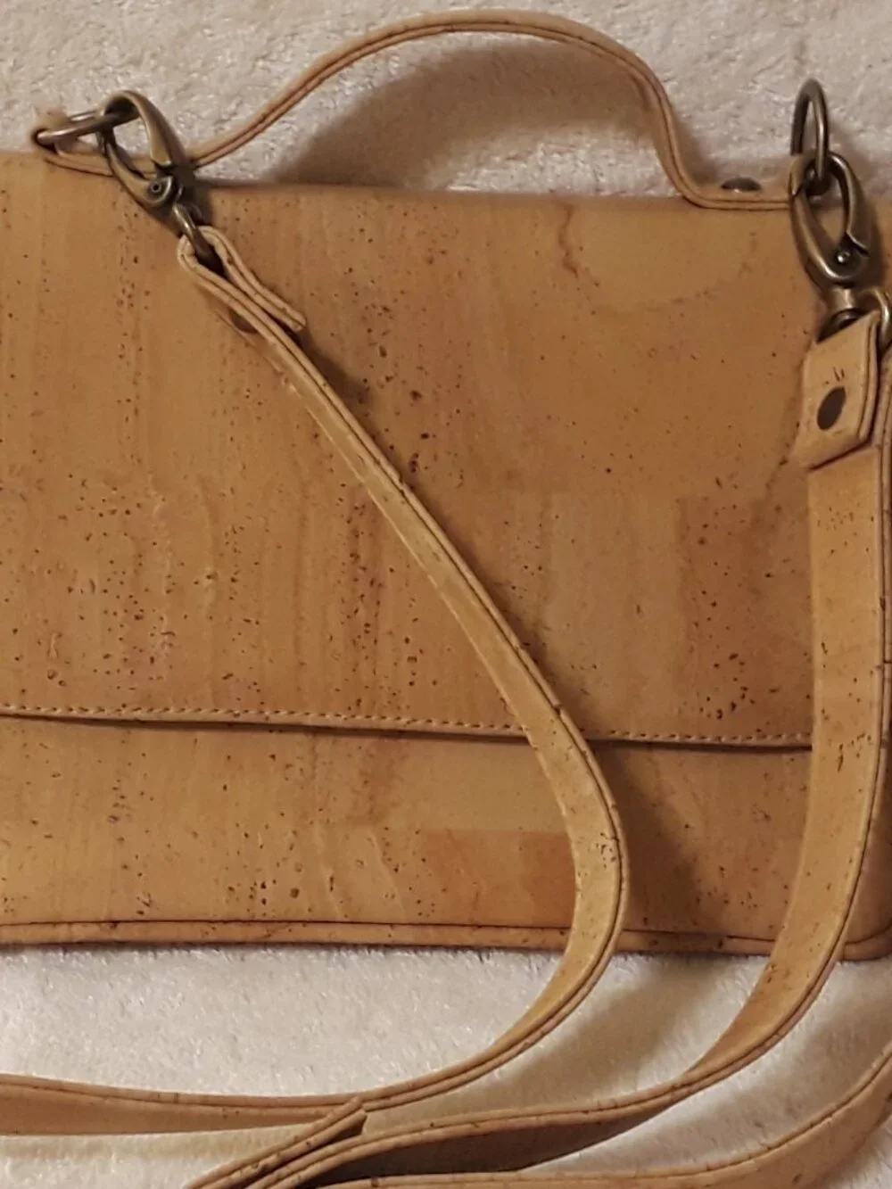 Natural Cork Portugal Convertible Satchel Crossbody Bag Top Handle and Strap EUC